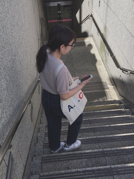 「UNIQLO（ユニクロ）のワッフルクルーネックT（5分袖）（Tシャツ/カットソー）」を使った、あおいさん（レディース・158cm）の秋コーディネート