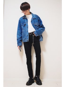 「GU（ジーユー）の（GU）スキニーフィットジーンズ（MEN ⁄ ジーンズ）」を使った、reさん（メンズ・175cm）の秋コーディネート