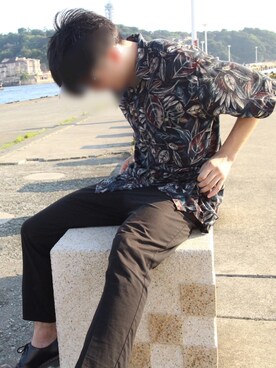「古着のアイテム（シャツ/ブラウス、ブラック系）」を使った、Harukiさん（メンズ）の夏コーディネート
