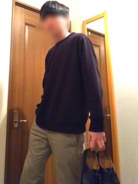 「GU（ジーユー）のアイテム（スウェット、ブラック系）」を使った、Harukiさん（メンズ）の冬コーディネート