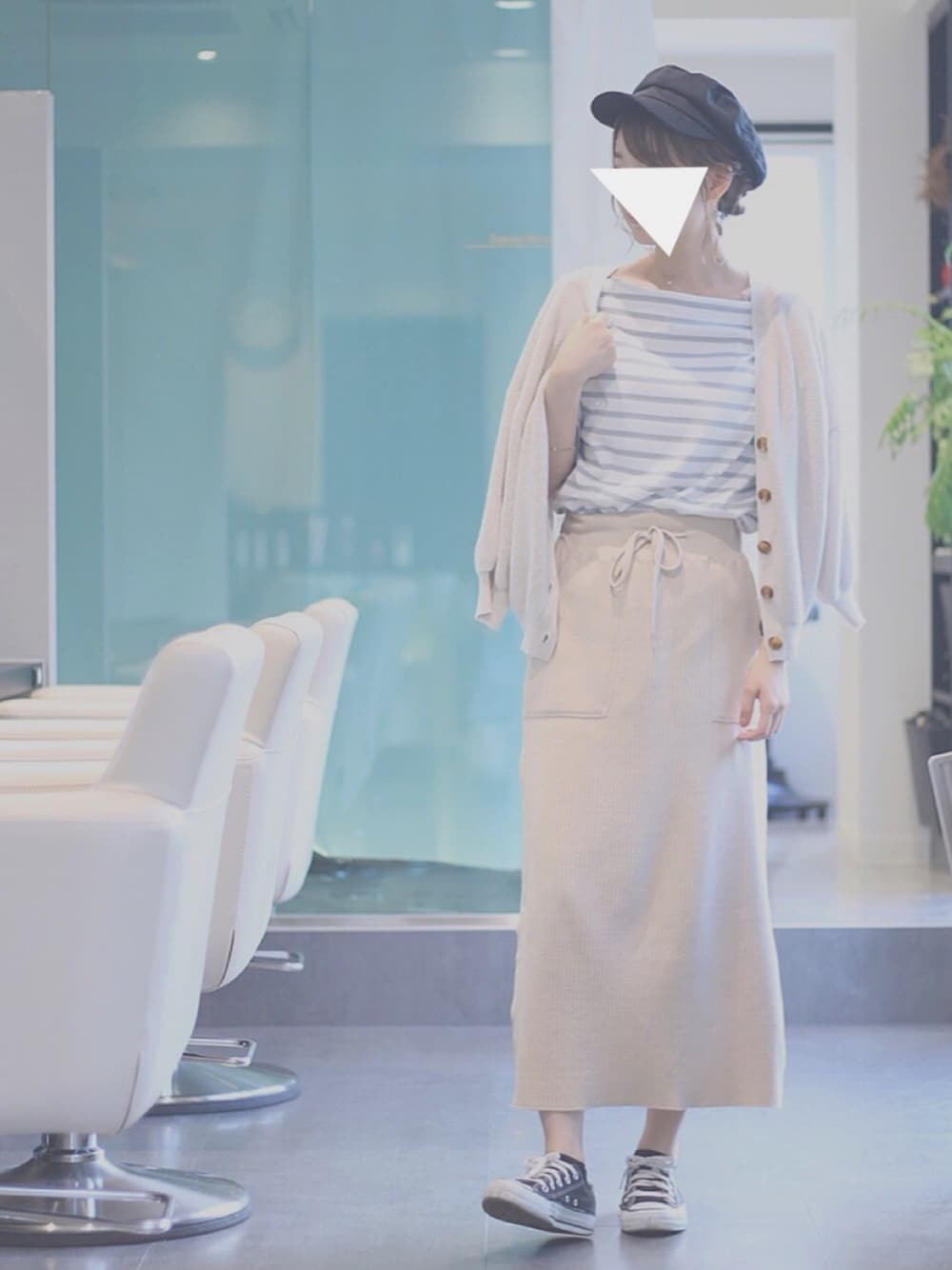 「シンプルコーデ、カジュアルコーデ」｜「Kastaneのサーマルスカート（スカート、ベージュ系）」を使った、ERIKOさん（レディース・160cm）の夏コーディネートの1枚目の写真