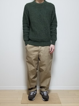 「UNIQLO（ユニクロ）のアイテム（ニット/セーター、グリーン系）」を使った、だいさん（メンズ・170cm）の秋コーディネート