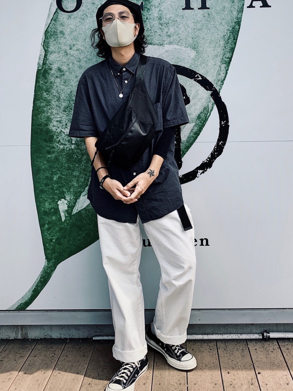 「ゆるコーデ、夏コーデ、プチプラコーデ、ストリート、ootd、シャツスタイル、カジュアル、休日スタイル」｜「BEAUTY&YOUTH UNITED ARROWSのアイテム（その他パンツ、ホワイト系）」を使った、yukihilowさん（メンズ・174cm）の夏コーディネートの1枚目の写真