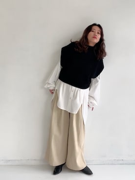 「Libra Cue（リブラ キュー）のアイテム（スラックス）」を使った、Libra Cue_abeさん（レディース・158cm）の秋コーディネート