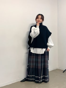 「Libra Cue（リブラ キュー）のアイテム（スカート）」を使った、Libra Cue_abeさん（レディース・158cm）の秋コーディネート