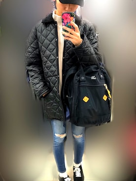 「アイテム（バックパック/リュック、ブルー系）」を使った、chanmie♡さん（レディース・166cm）の秋コーディネート