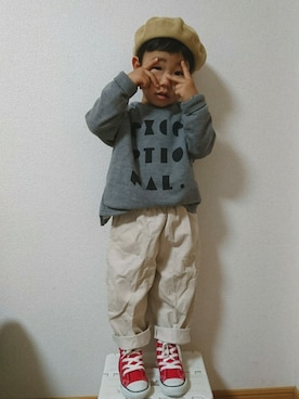 「アイラブCONVERSE」｜「アイテム（ハンチング/ベレー帽）」を使った、ゆう×いおさん（キッズ・90cm）の秋コーディネート