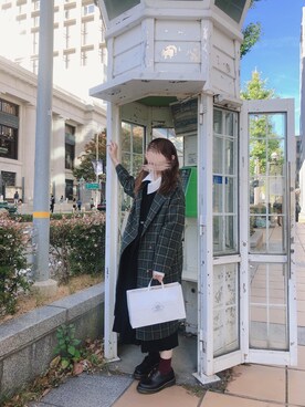 「GRL（グレイル）のチェックテーラードコート（テーラードジャケット、グリーン系）」を使った、まなさん（レディース・158cm）の秋コーディネート
