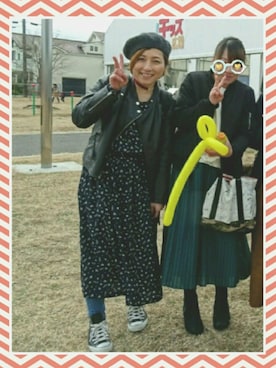 「お祭り」｜「アイテム（ライダースジャケット）」を使った、kankoさん（レディース・156cm）の冬コーディネート