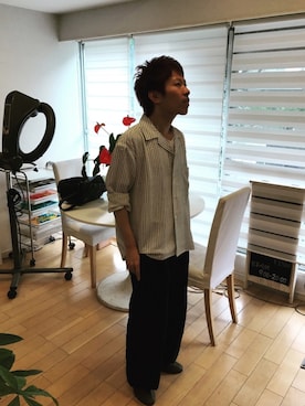 「アイテム（ドレスシューズ、グリーン系）」を使った、森本リュウセイさん（メンズ・165cm）の夏コーディネート