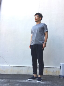 「アイテム（スリッポン、ブルー系）」を使った、takeさん（メンズ・170cm）の春コーディネート