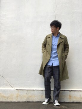 「オーバーシャツ」｜「アイテム（トレンチコート）」を使った、takeさん（メンズ・170cm）の春コーディネート
