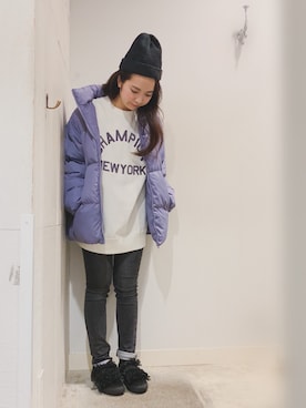 「ラベンダー」｜「アイテム（ブルゾン）」を使った、こりんさん（レディース・153cm）の冬コーディネート