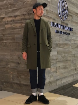 「パラブーツ」｜「アイテム（チェスターコート）」を使った、Yuta Okazakiさん（メンズ・165cm）の冬コーディネート