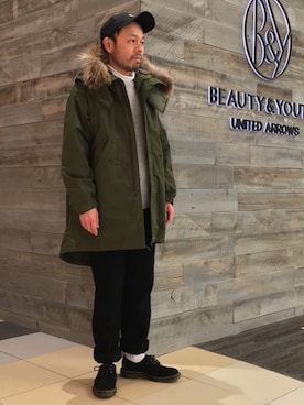 「ファー」｜「アイテム（モッズコート）」を使った、Yuta Okazakiさん（メンズ・165cm）の冬コーディネート