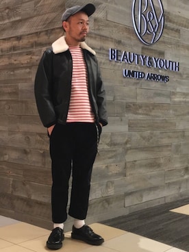 「セントジェームス」｜「アイテム（ブルゾン）」を使った、Yuta Okazakiさん（メンズ・165cm）の冬コーディネート