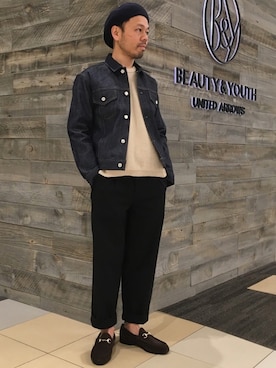 「BEAUTY&YOUTH UNITED ARROWS」｜「アイテム（デニムジャケット）」を使った、Yuta Okazakiさん（メンズ・165cm）の春コーディネート