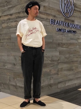 「FLAGSTUFF（フラグスタフ）のアイテム（ハンチング/ベレー帽）」を使った、Yuta Okazakiさん（メンズ・165cm）の春コーディネート