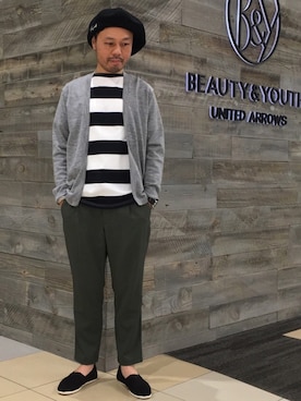 「FLAGSTUFF（フラグスタフ）のアイテム（ハンチング/ベレー帽）」を使った、Yuta Okazakiさん（メンズ・165cm）の春コーディネート