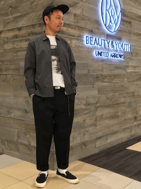 「FLAGSTUFF（フラグスタフ）のアイテム（レッグウェア）」を使った、Yuta Okazakiさん（メンズ・165cm）の秋コーディネート