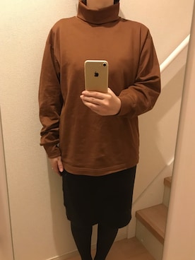 「UNIQLO（ユニクロ）のタートルネックT（長袖）（Tシャツ/カットソー）」を使った、mi_hoさん（レディース・157cm）の冬コーディネート