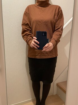 「UNIQLO（ユニクロ）のタートルネックT（長袖）（Tシャツ/カットソー）」を使った、mi_hoさん（レディース・157cm）の冬コーディネート