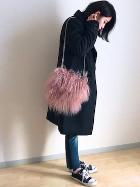 「Ungrid（アングリッド）のインディゴフレイドヘムストスリ（デニムパンツ）」を使った、𓇼A Y A𓇼さん（レディース・152cm）の冬コーディネート