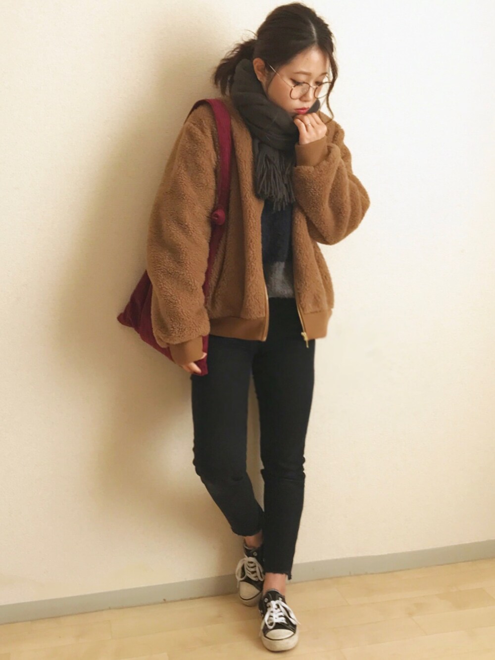 人気◆UNGRID / ブークレワイドボーダーニット◆カーキ