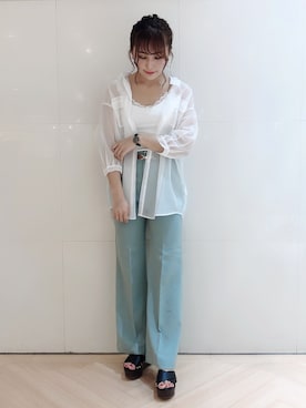 「Heather（ヘザー）のアイテム（スラックス）」を使った、S A E (tanapi)さん（レディース・158cm）の夏コーディネート