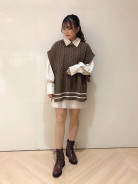 「Heather（ヘザー）のインヒールワークブーツ　894854（ブーツ）」を使った、S A E (tanapi)さん（レディース・158cm）の秋コーディネート