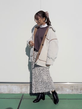 「Heather（ヘザー）のアイテム（ムートンコート）」を使った、S A E (tanapi)さん（レディース・158cm）の冬コーディネート