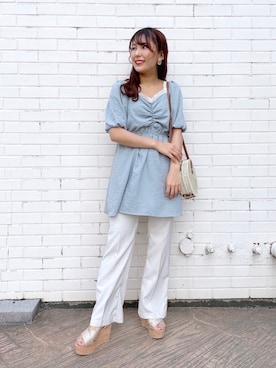 「アイテム（サンダル、ゴールド系）」を使った、S A E (tanapi)さん（レディース・158cm）の春コーディネート