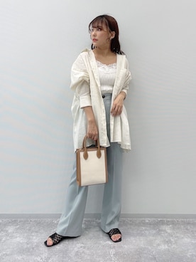 「ビッグシャツ」｜「アイテム（スラックス）」を使った、S A E (tanapi)さん（レディース・158cm）の春コーディネート