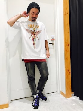 「NIRVANA（ニルヴァーナ）のアイテム」を使った、金城直輝さん（メンズ・170cm）の夏コーディネート