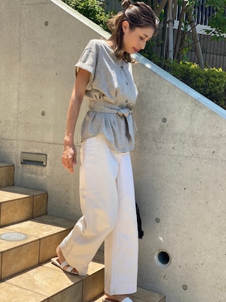 フェイクリネンブラウス【未使用】TONAL セール】フェイクリネンフロントバーブラウス（シャツ/ブラウス