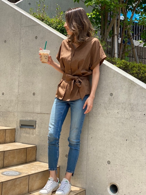 フェイクリネンブラウス【未使用】TONAL セール】フェイクリネンフロントバーブラウス（シャツ/ブラウス