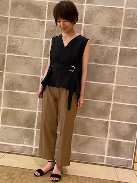 「アイテム（パンツ、イエロー系）」を使った、TONALさん（レディース・160cm）の夏コーディネート