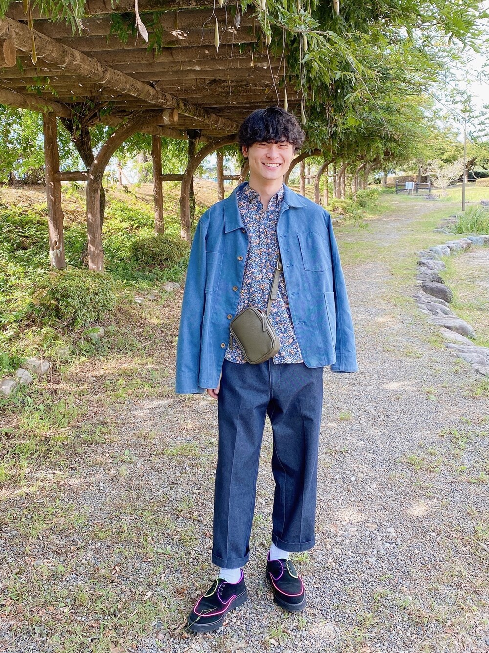 ジャケットメンズ デニムシャツ 花柄 デニムジャケット ヴィンテージ G