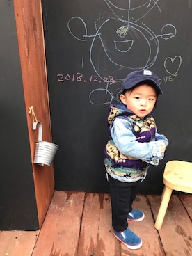 「西松屋」｜「アイテム（スリッポン）」を使った、モリコさん（キッズ・80cm）の冬コーディネート