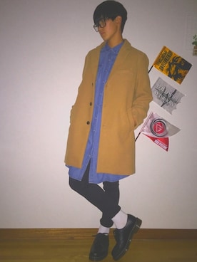 「Right-on（ライトオン）のアイテム（チェスターコート）」を使った、渡 邉  竜 輝さん（メンズ・174cm）の秋コーディネート