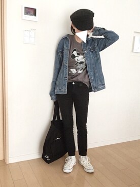 「ミッキー」｜「アイテム（キャスケット）」を使った、かおるさん（レディース・155cm）の春コーディネート