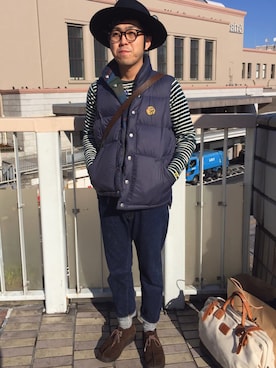 「BLUE BLUE（ブルーブルー）のアイテム（ダウンベスト）」を使った、you8さん（メンズ・165cm）の冬コーディネート