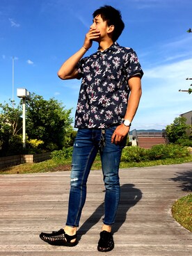 「アイテム（腕時計、ブルー系）」を使った、けんけんさん（メンズ・175cm）の夏コーディネート