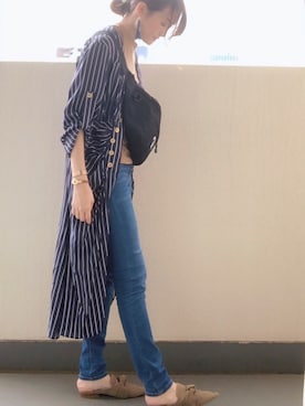 「アイテム（シャツワンピース、ブルー系）」を使った、いちるーさん（レディース・170cm）の夏コーディネート