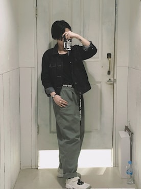 「ニコアンド」｜「アイテム（デニムジャケット）」を使った、KYOZさん（レディース・156cm）の春コーディネート