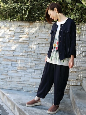 「ノーカラージャケット」｜「アイテム（その他シューズ）」を使った、naruさん（レディース・163cm）の夏コーディネート