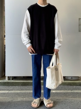 「Graphpaper（グラフペーパー）のアイテム（ベスト）」を使った、k_u_nioさん（メンズ・171cm）の秋コーディネート