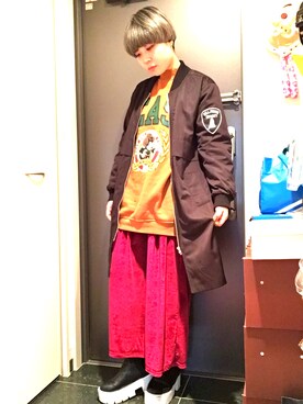 「オルチャンファッション」｜「アイテム（ブルゾン）」を使った、maminさん（レディース・159cm）の冬コーディネート