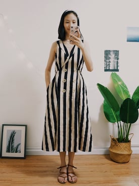 「MANGO（マンゴ）のアイテム（シャツワンピース）」を使った、celineさん（レディース・170cm）の夏コーディネート