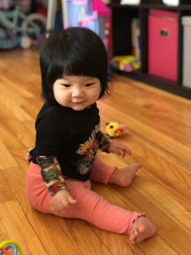 「Harley-Davidson（ハーレーダビッドソン）のアイテム」を使った、文子145さん（キッズ・31cm）の春コーディネート